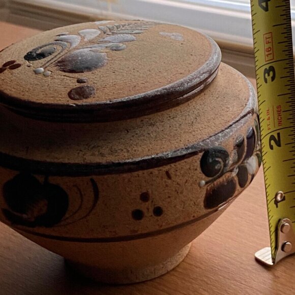 Pottery Hand Painted Mexican Stoneware Tonala Trinket Dish w/Lid Vintage - Picture 15 of 16